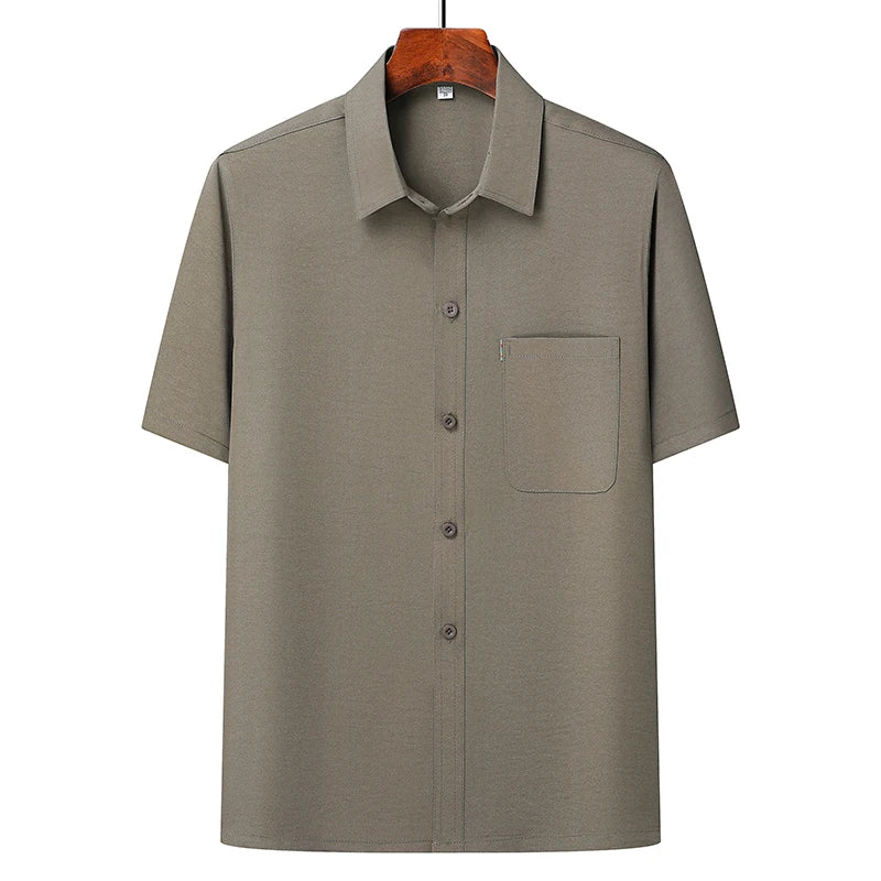 (Top + Pants) Summer Leisure All Match Middle-aged and Old Dad Men Fashion Trend Grandpa Loose Lapel Half-sleeve Shirt Set