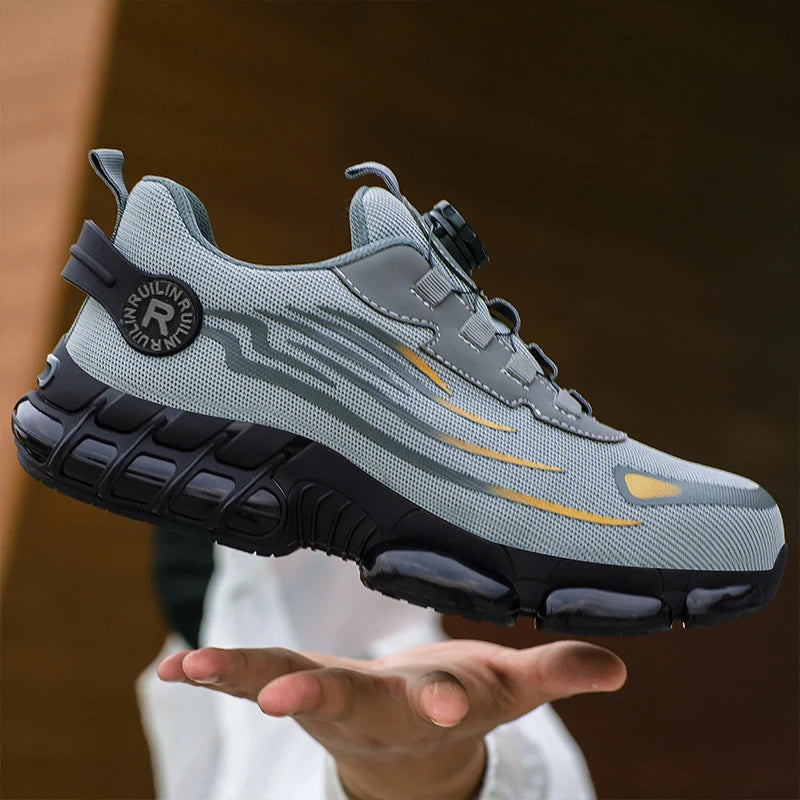 SEPATU PENGAMAN PRIA PREMIUM ANTI PUKUL TAHAN TUSUKAN BAHAN ELASTIS - BERKAH REJEKIMU GROUP