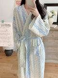 Jubah Mandi Wanita Model Kimono Motif Garis - Bahan Halus Adem