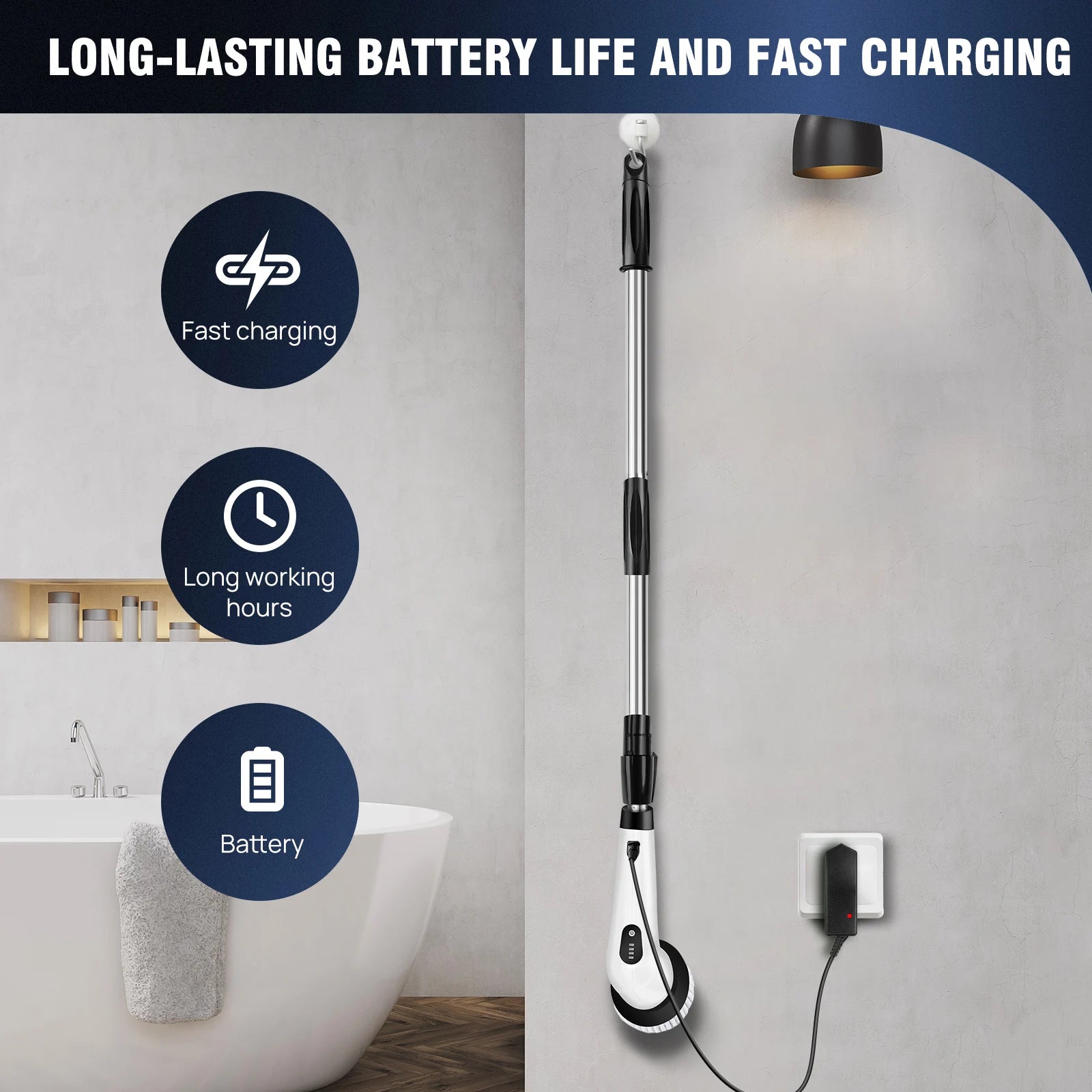SIKAT PEMBERSIH ELEKTRIK TANPA KABEL 10 DALAM 1 SERBAGUNA | Multifunctional Cordless Electric Spin Scrubber with Long Handle & Replaceable Brushes
