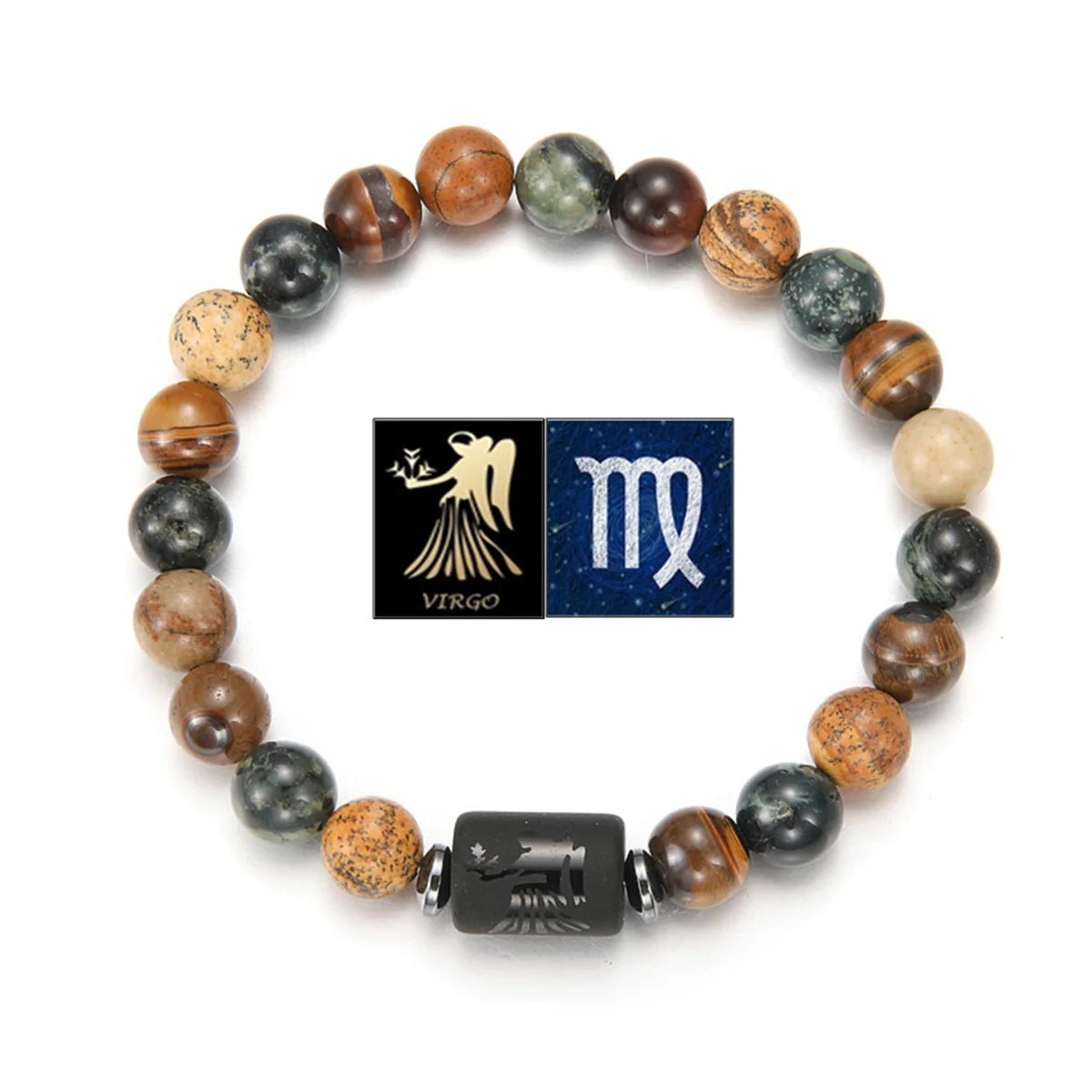 GELANG BATU ALAM MATA HARIO MOTIF 12 ZODIAK UNTUK PRIA | Men's Natural Stone Tiger Eye 12 Constellation Round Beads Bracelet Fashion Jewelry