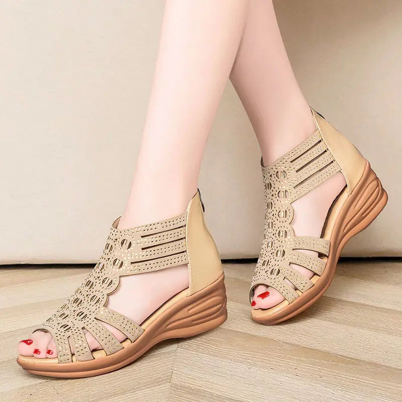 Sandal Wanita Wedge Hak Tebal - Model Anyaman Elegan Nyaman Semua Ukuran