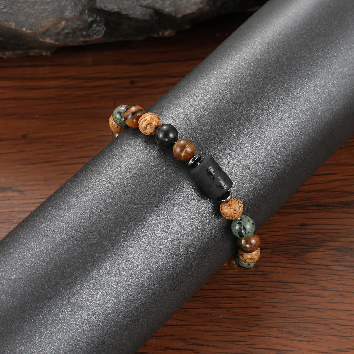 GELANG BATU ALAM MATA HARIO MOTIF 12 ZODIAK UNTUK PRIA | Men's Natural Stone Tiger Eye 12 Constellation Round Beads Bracelet Fashion Jewelry
