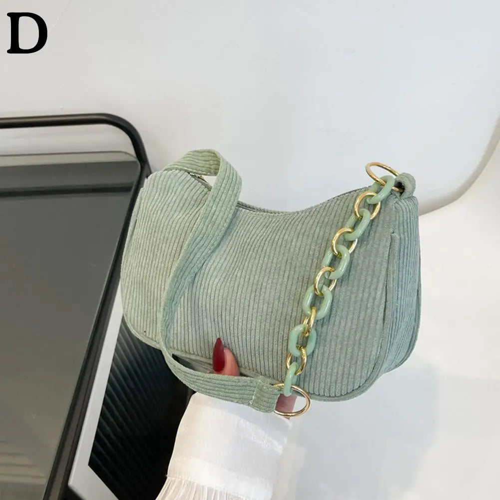 Korean Style Women Corduroy Shoulder Bag Vintage Underarm Handbag 5 Colors