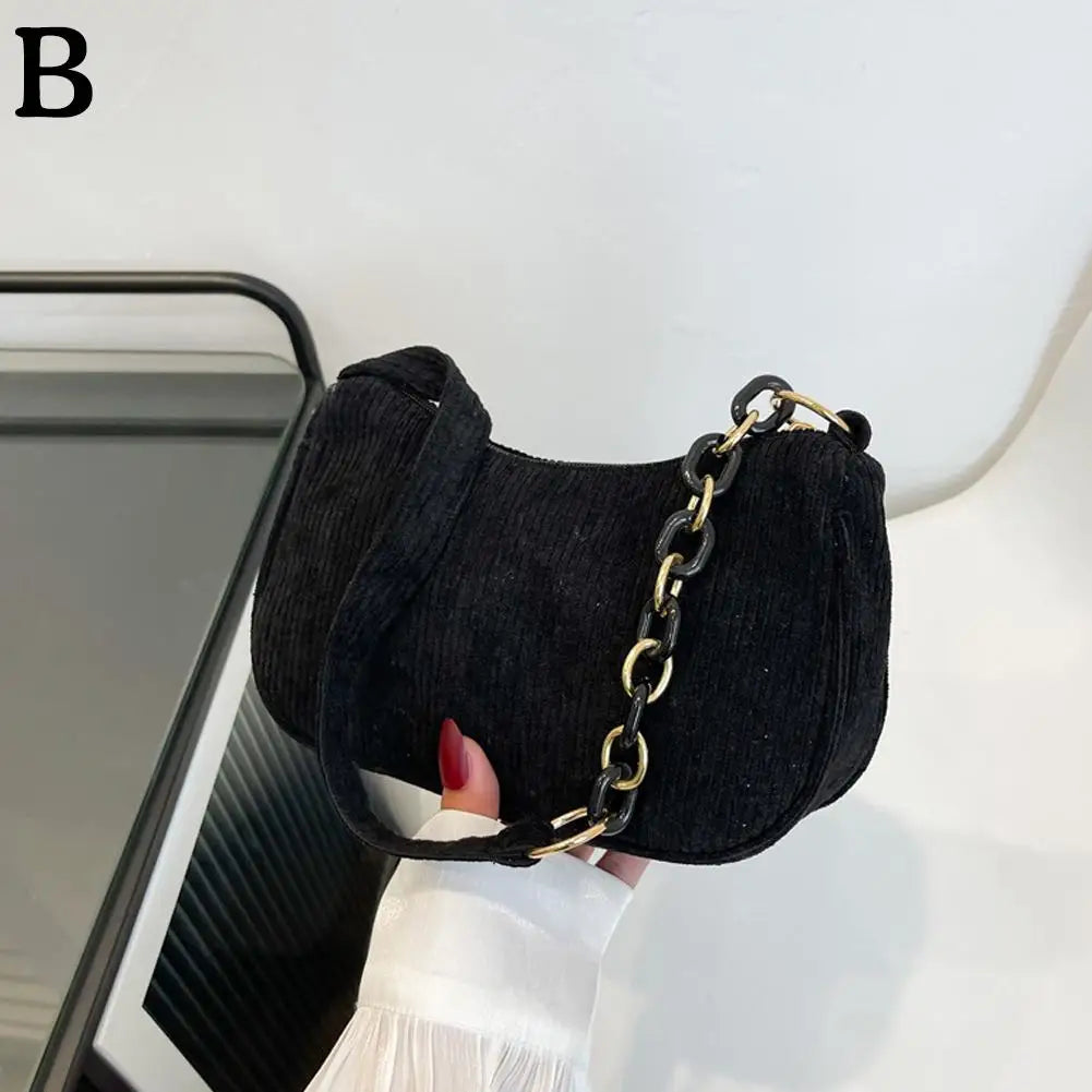 Korean Style Women Corduroy Shoulder Bag Vintage Underarm Handbag 5 Colors