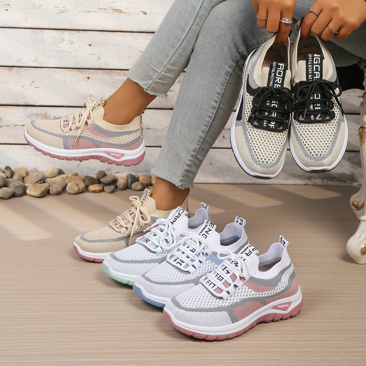 Sepatu Sneakers Wanita Anyaman Warna - Model Baru Ringan & Nyaman Semua Ukuran