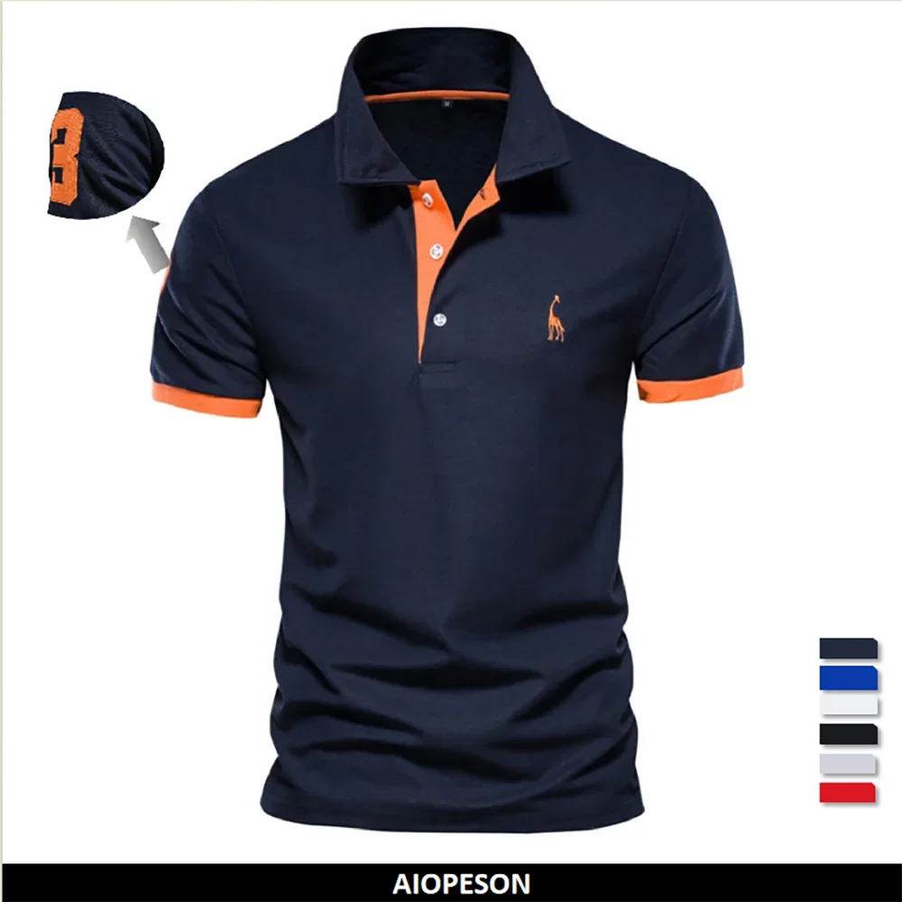 Men Luxury Giraffe Embroidery Polo Shirt Premium Cotton Short Sleeve L-XXL