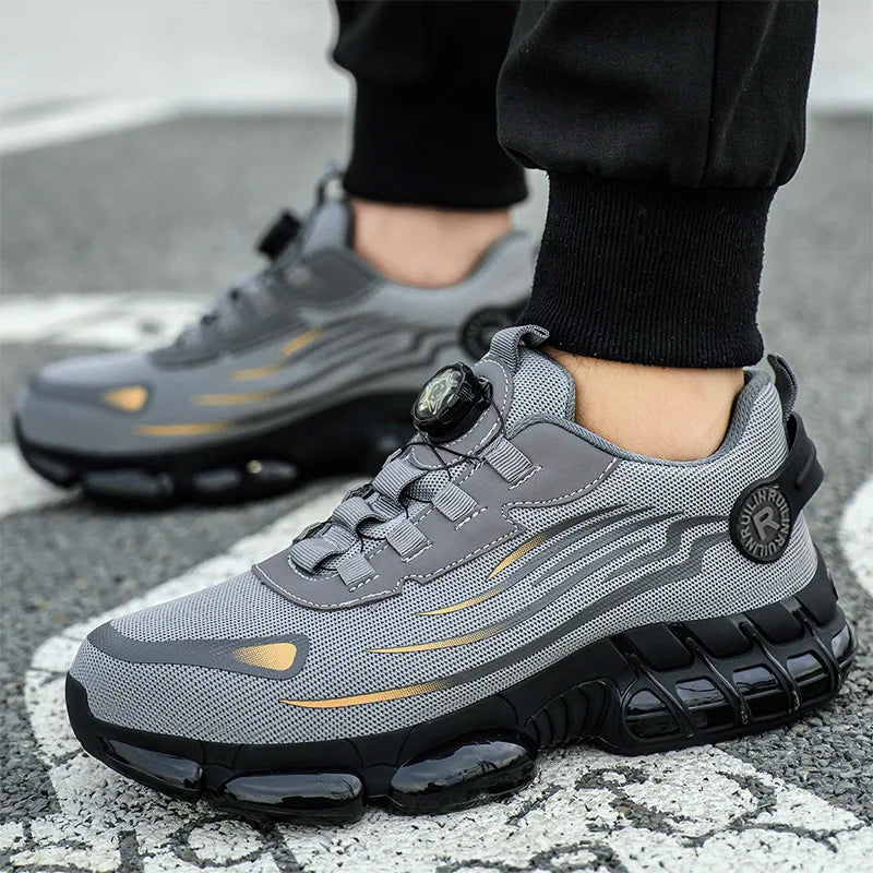 SEPATU PENGAMAN PRIA PREMIUM ANTI PUKUL TAHAN TUSUKAN BAHAN ELASTIS - BERKAH REJEKIMU GROUP