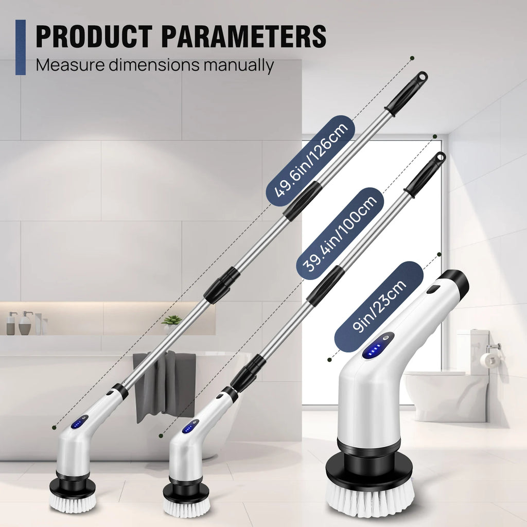 SIKAT PEMBERSIH ELEKTRIK TANPA KABEL 10 DALAM 1 SERBAGUNA | Multifunctional Cordless Electric Spin Scrubber with Long Handle & Replaceable Brushes