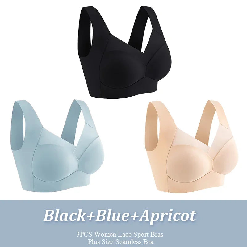 Women Seamless Comfort Bra Set 3 Pcs Wireless Soft Stretch Lingerie L-XXL