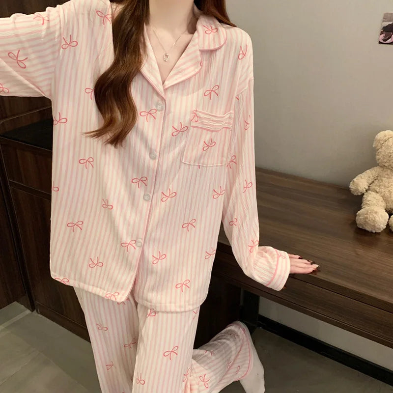 Setelan Baju Tidur Wanita Motif Pita - Bahan Halus Premium