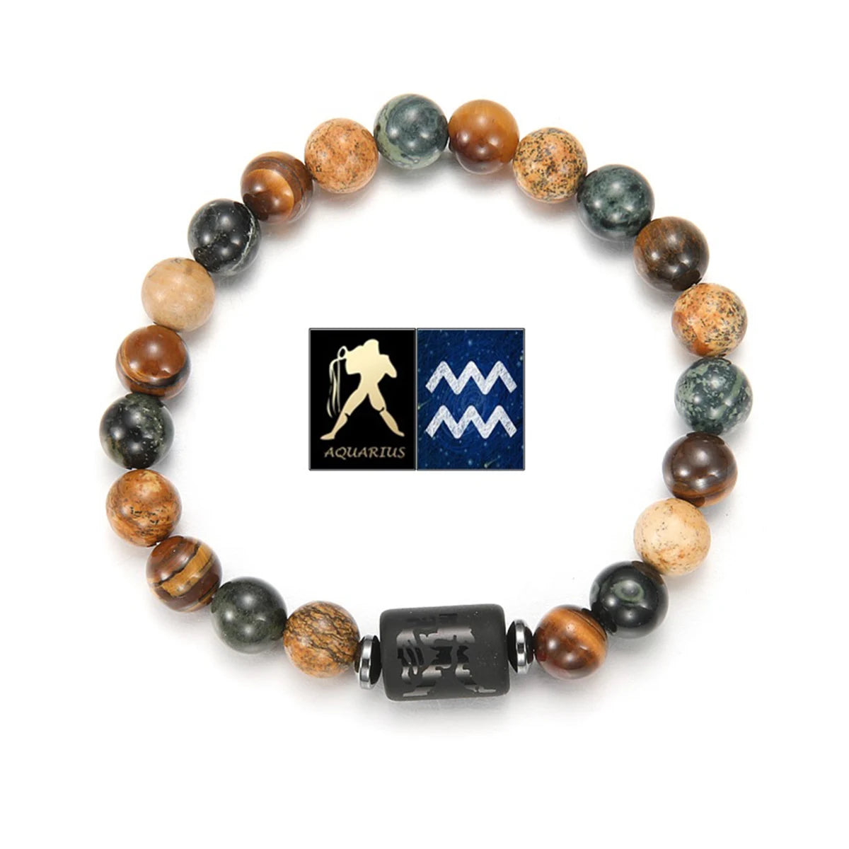 GELANG BATU ALAM MATA HARIO MOTIF 12 ZODIAK UNTUK PRIA | Men's Natural Stone Tiger Eye 12 Constellation Round Beads Bracelet Fashion Jewelry