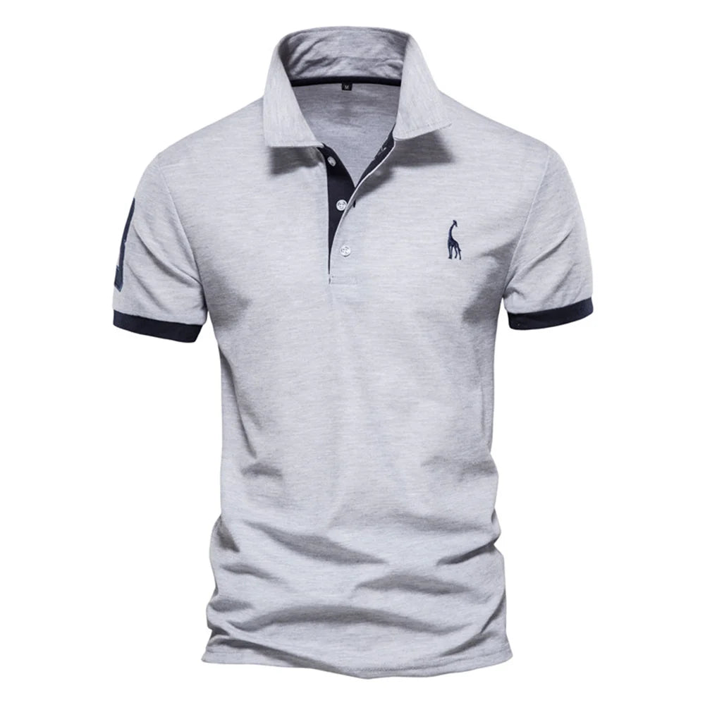 Men Luxury Giraffe Embroidery Polo Shirt Premium Cotton Short Sleeve L-XXL
