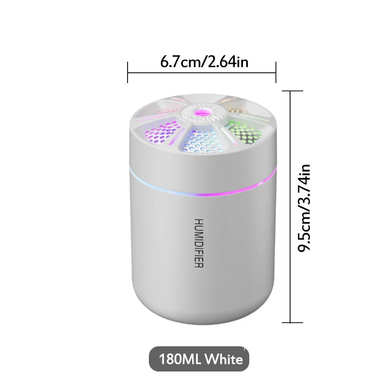 ALAT PELEMBAP UDARA & PENGHARUM RUANGAN PORTABEL 180ML LAMPU WARNA | Ultrasonic 5V USB Humidifier Mist Maker Aroma Diffuser Essential Oil with Colorful LED Light