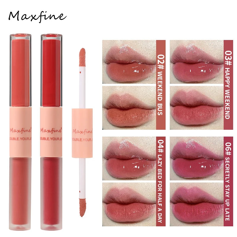 LIP GLOSS DUA MUKA KILAP & BELUDU WARNA CANTIK TAHAN LAMA | Double End Lip Glaze Mirror Shine & Matte Velvet Long Lasting Lip Gloss Cosmetics