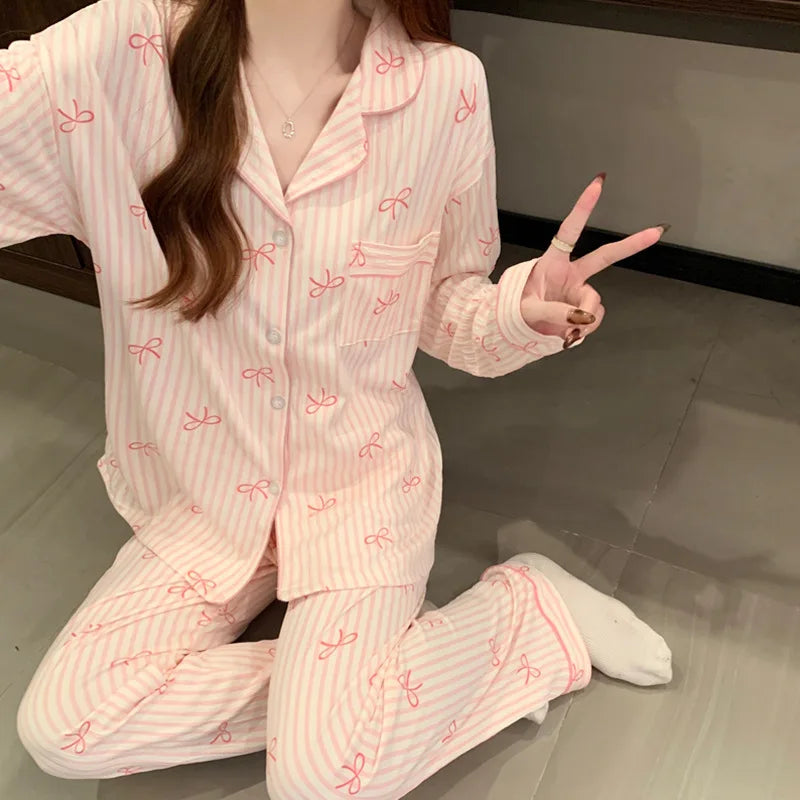 Setelan Baju Tidur Wanita Motif Pita - Bahan Halus Premium
