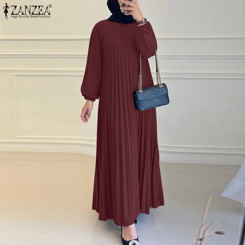 Women's Pleated Fold Abaya Dress - Smooth, Flowy, and Trendy Material