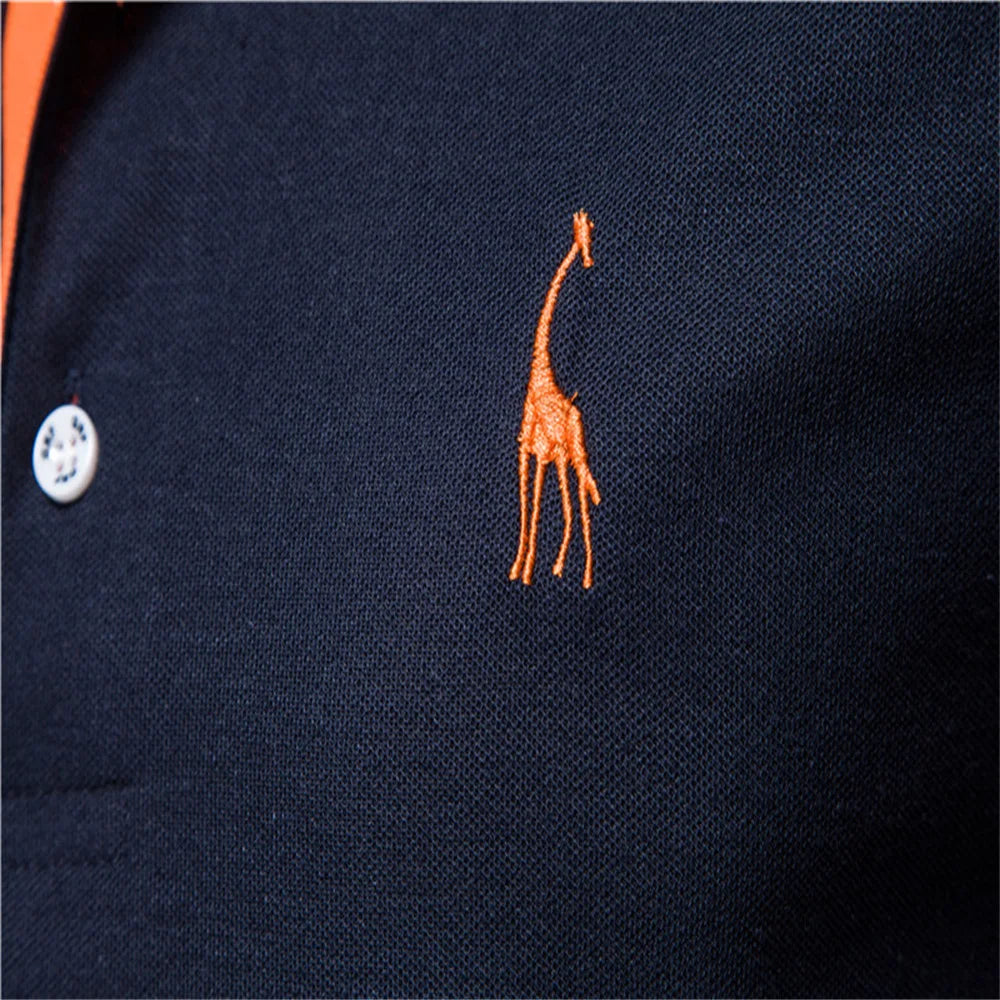 Men Luxury Giraffe Embroidery Polo Shirt Premium Cotton Short Sleeve L-XXL