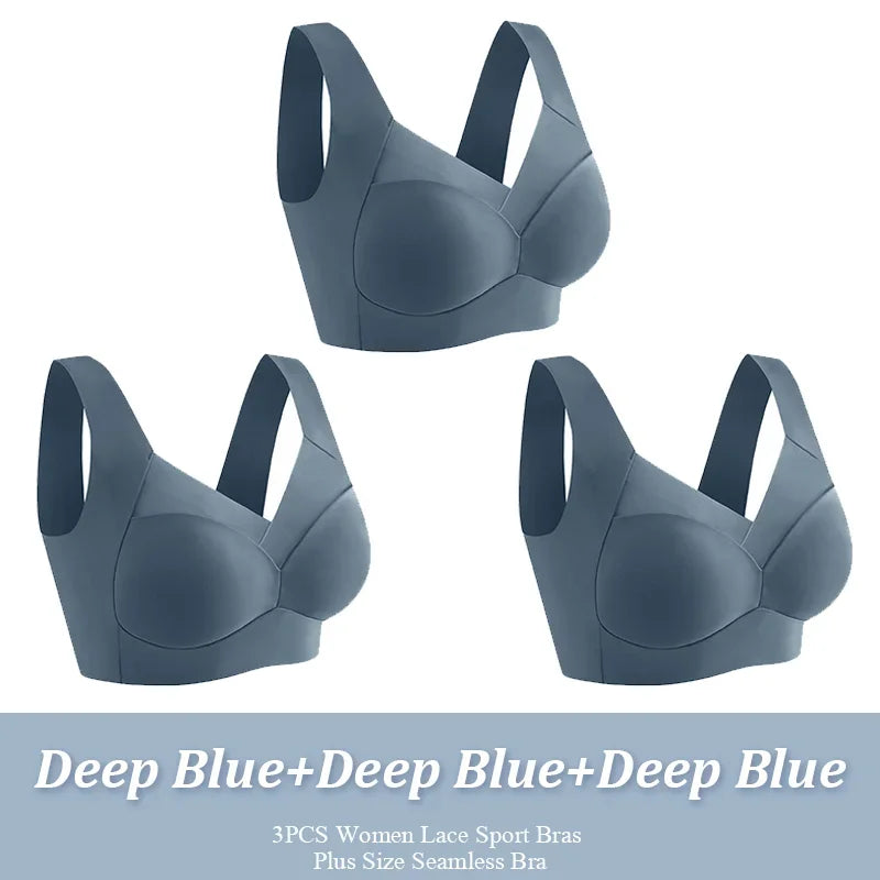 Women Seamless Comfort Bra Set 3 Pcs Wireless Soft Stretch Lingerie L-XXL