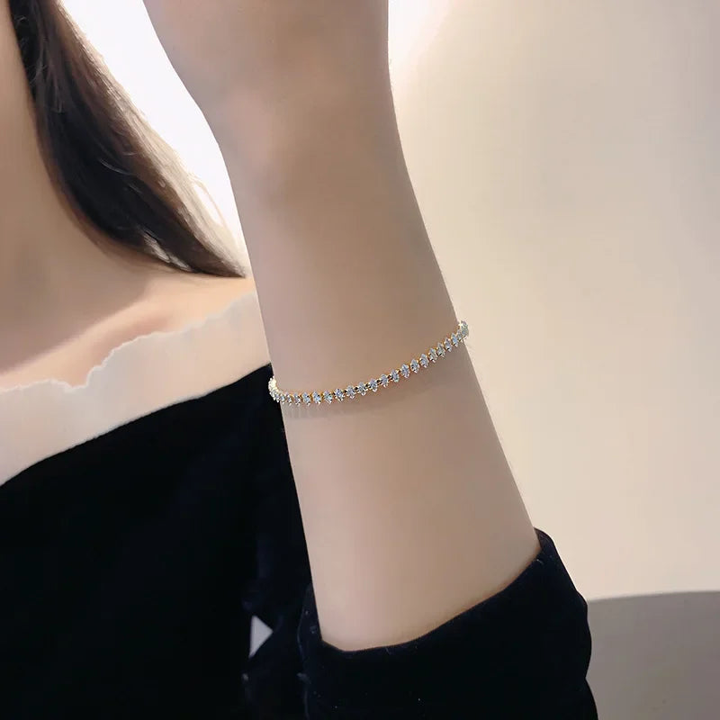GELANG KRISTAL MEWAH MOTIF GEOMETRIS WANITA PERHIASAN ELEGAN | Women's Luxury Crystal Geometric Chain Bracelet Elegant Fashion Jewelry