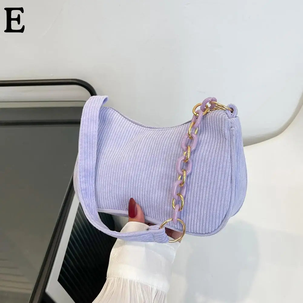 Korean Style Women Corduroy Shoulder Bag Vintage Underarm Handbag 5 Colors