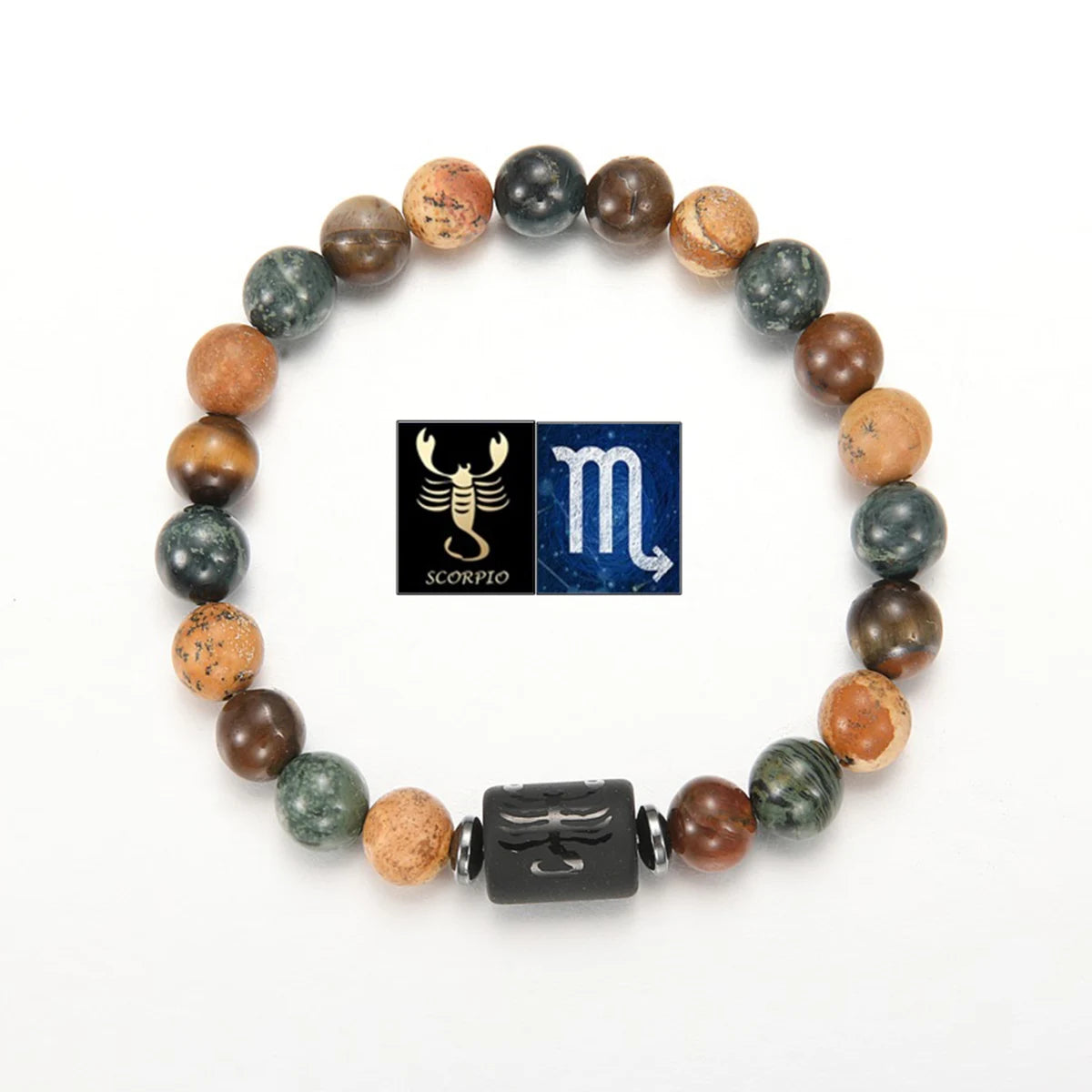 GELANG BATU ALAM MATA HARIO MOTIF 12 ZODIAK UNTUK PRIA | Men's Natural Stone Tiger Eye 12 Constellation Round Beads Bracelet Fashion Jewelry