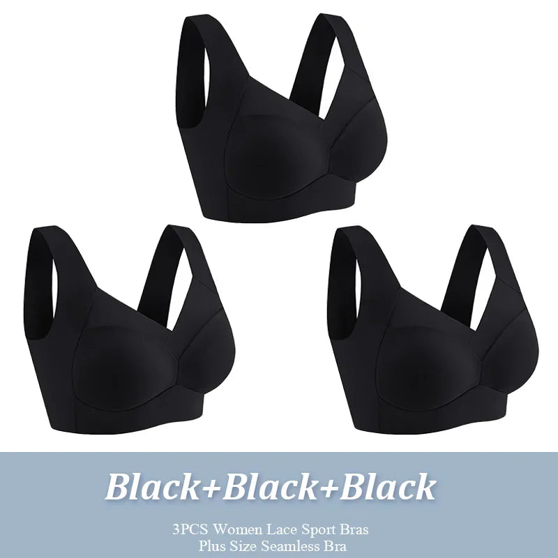 Women Seamless Comfort Bra Set 3 Pcs Wireless Soft Stretch Lingerie L-XXL