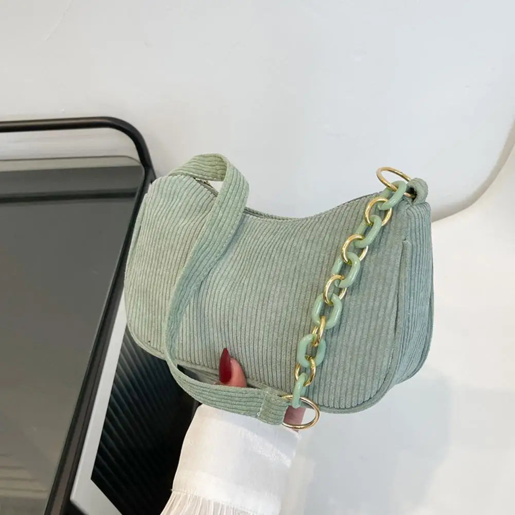 Korean Style Women Corduroy Shoulder Bag Vintage Underarm Handbag 5 Colors