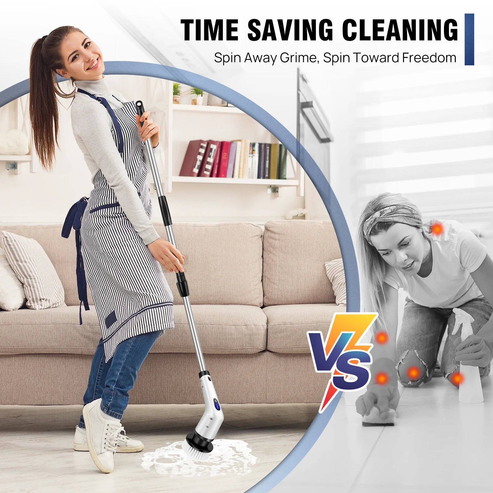 SIKAT PEMBERSIH ELEKTRIK TANPA KABEL 10 DALAM 1 SERBAGUNA | Multifunctional Cordless Electric Spin Scrubber with Long Handle & Replaceable Brushes