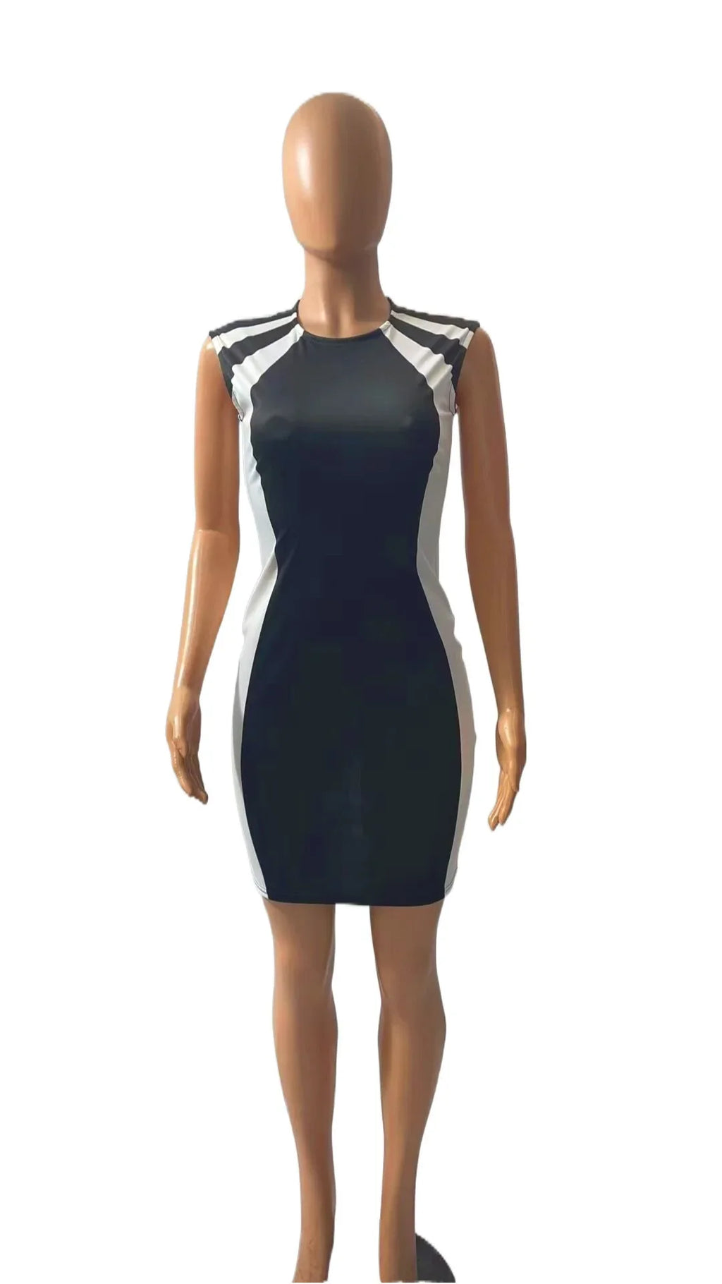 GAUN PENDEK WANITA MODEL TUBUH MOTIF WARNA KONTRAS ELEGAN & SEKSI | Women's Bodycon Mini Dress Sleeveless Patchwork Party Club Casual Wear