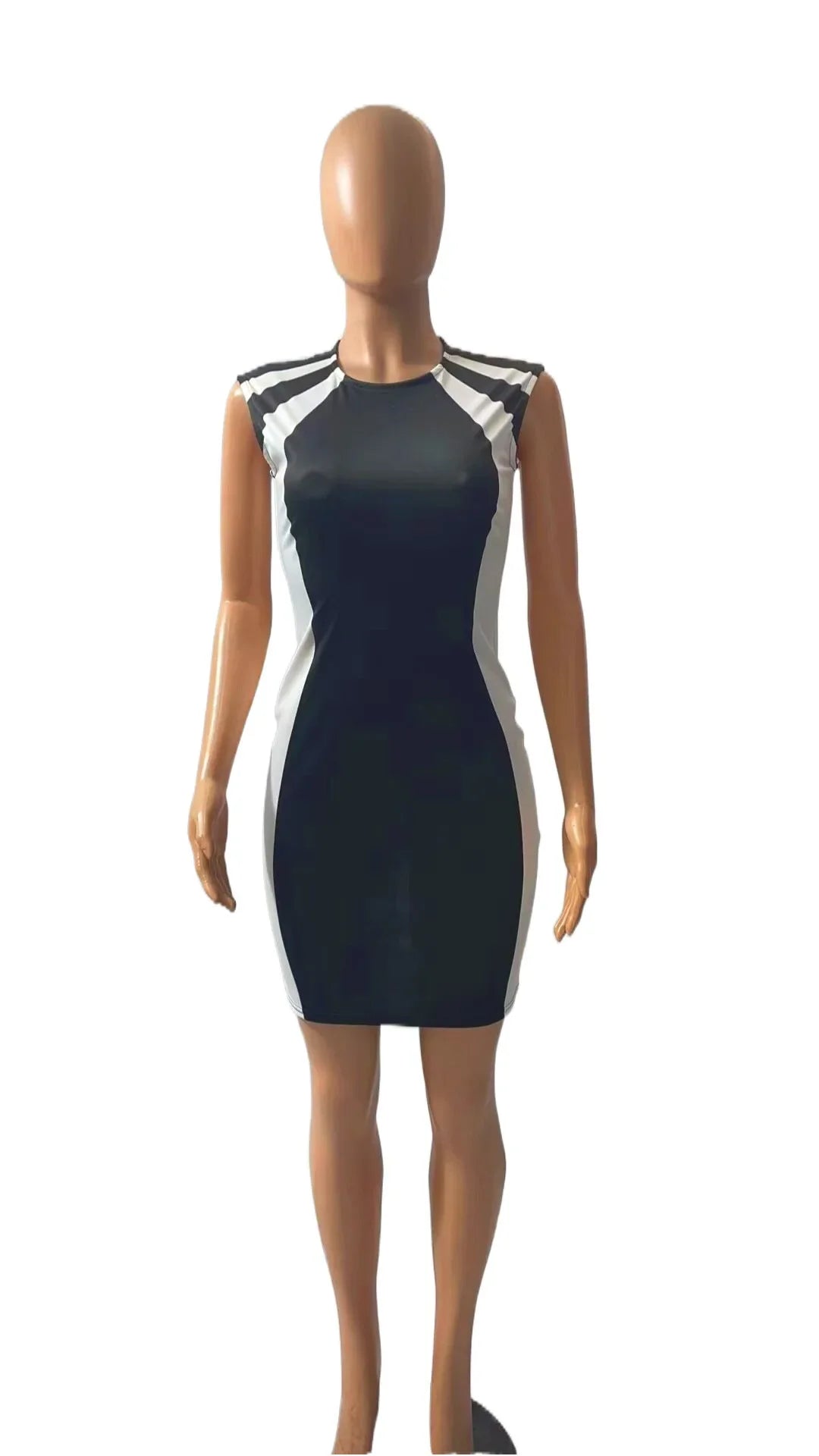 GAUN PENDEK WANITA MODEL TUBUH MOTIF WARNA KONTRAS ELEGAN & SEKSI | Women's Bodycon Mini Dress Sleeveless Patchwork Party Club Casual Wear