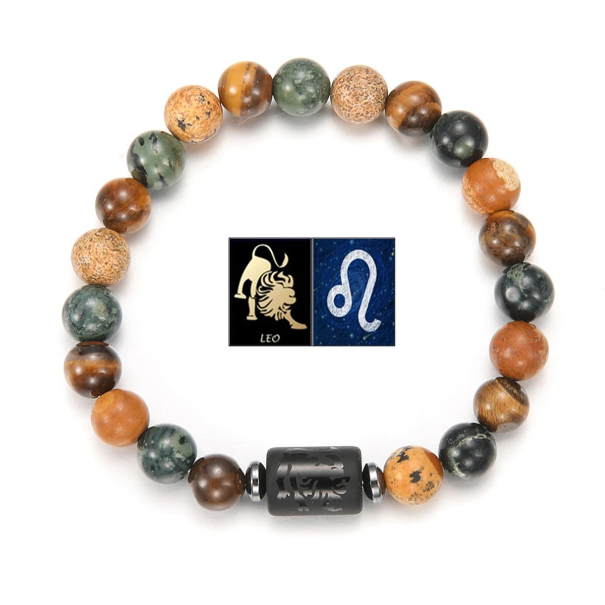 GELANG BATU ALAM MATA HARIO MOTIF 12 ZODIAK UNTUK PRIA | Men's Natural Stone Tiger Eye 12 Constellation Round Beads Bracelet Fashion Jewelry
