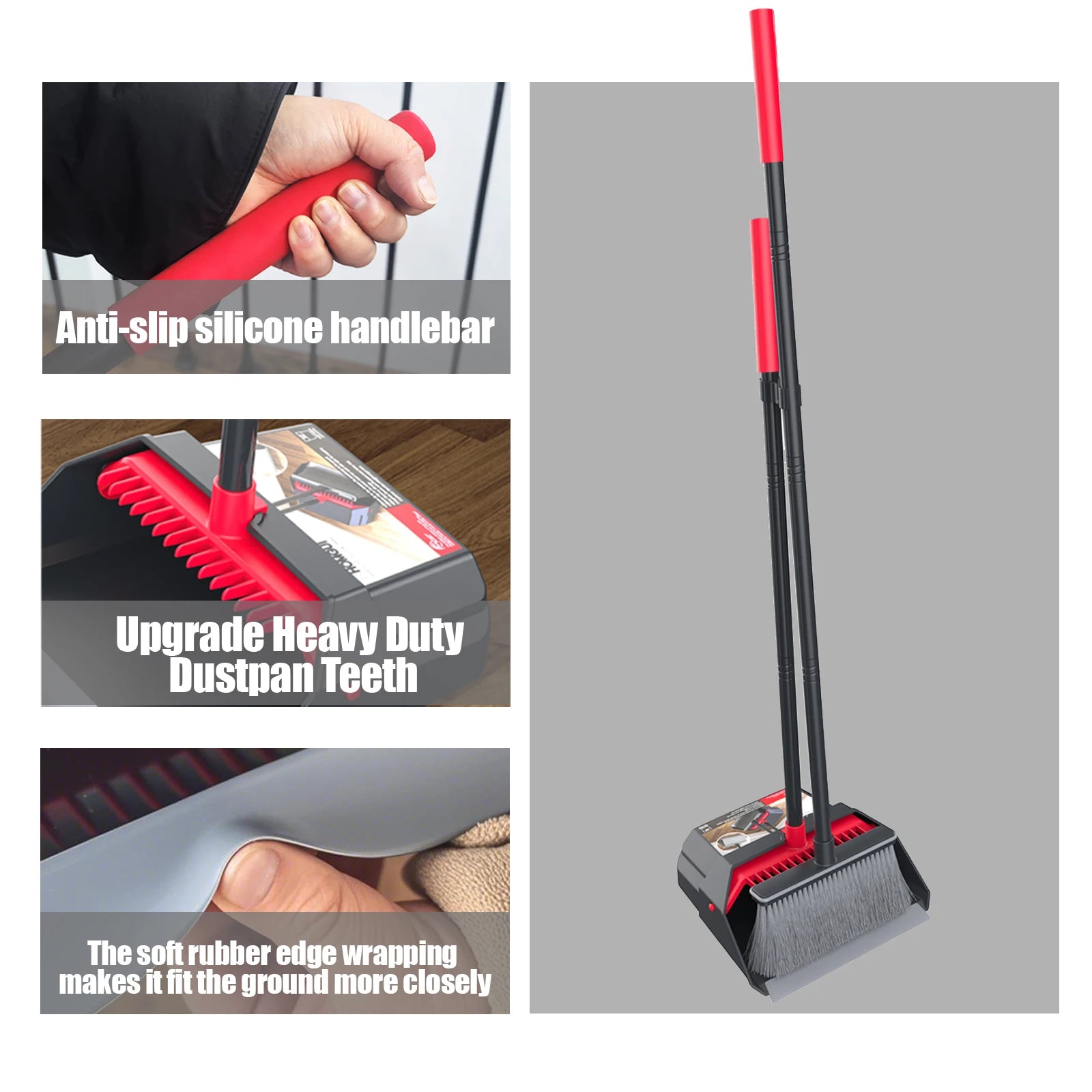 SET SAPU & PENGKIK LIPAT GAGANG PANJANG TAHAN LAMA | Foldable Broom and Dustpan Set with Long Handle Self-Cleaning Household Cleaning Tool