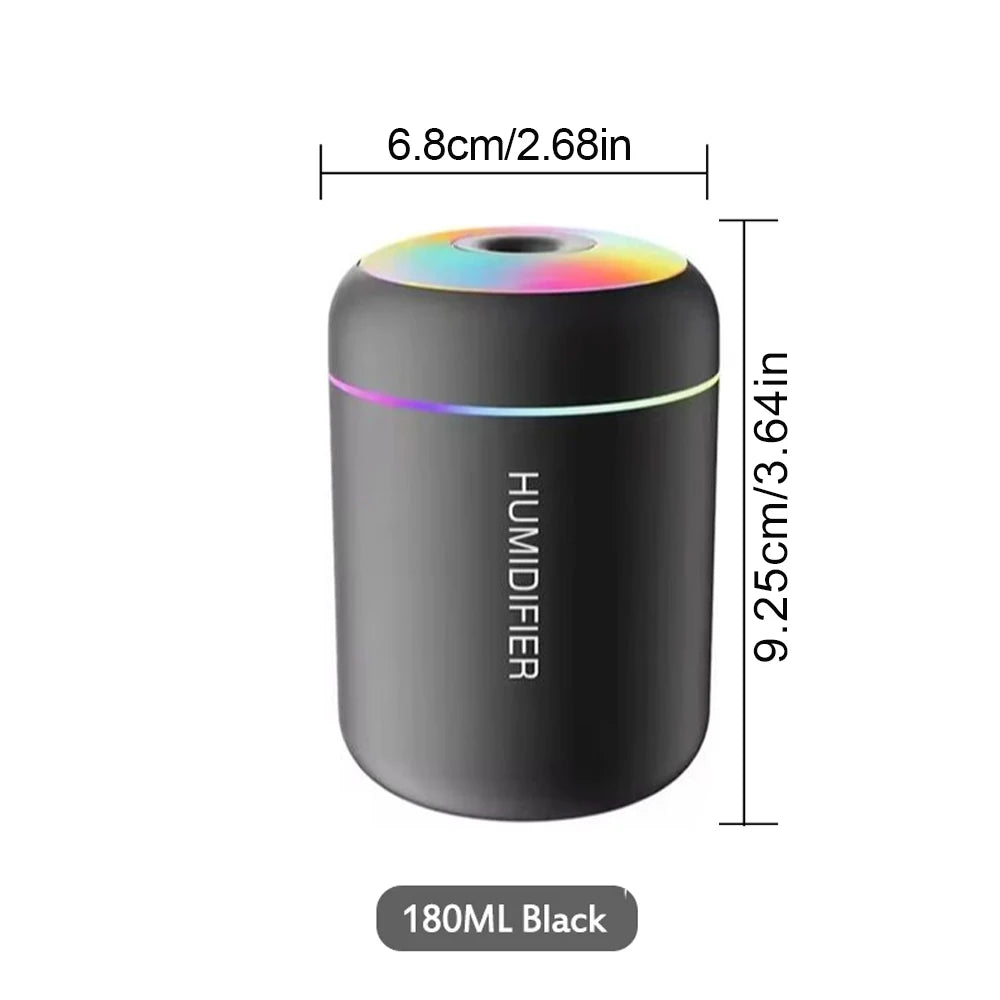 ALAT PELEMBAP UDARA & PENGHARUM RUANGAN PORTABEL 180ML LAMPU WARNA | Ultrasonic 5V USB Humidifier Mist Maker Aroma Diffuser Essential Oil with Colorful LED Light