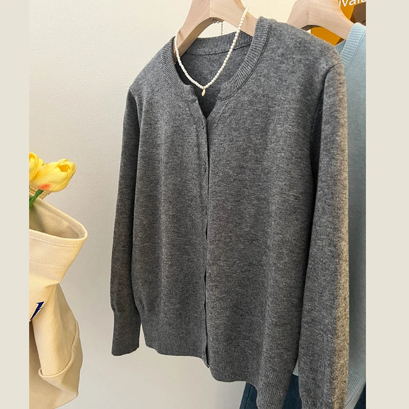 Women Soft Knit Cardigan O-Neck Long Sleeve Casual Sweater
