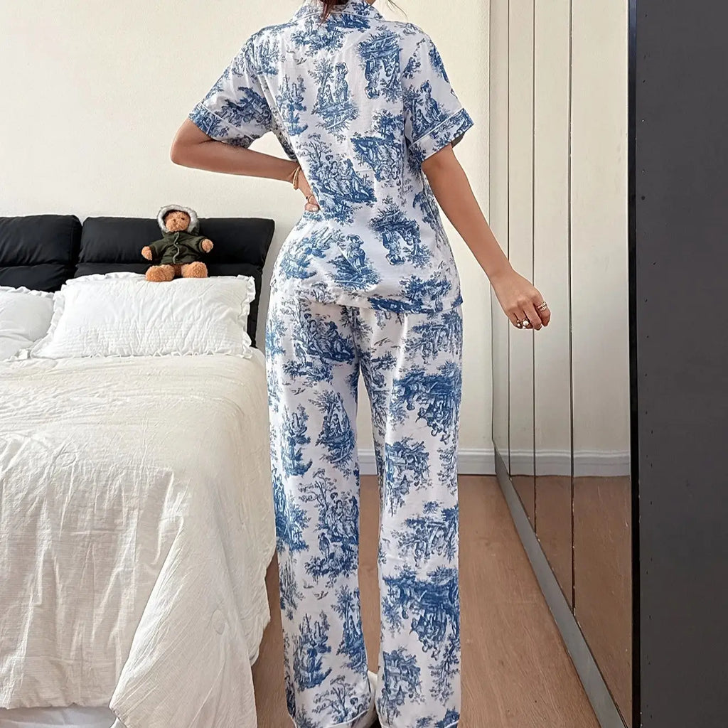 Setelan Baju Tidur Wanita Motif Bunga - Bahan Adem Premium