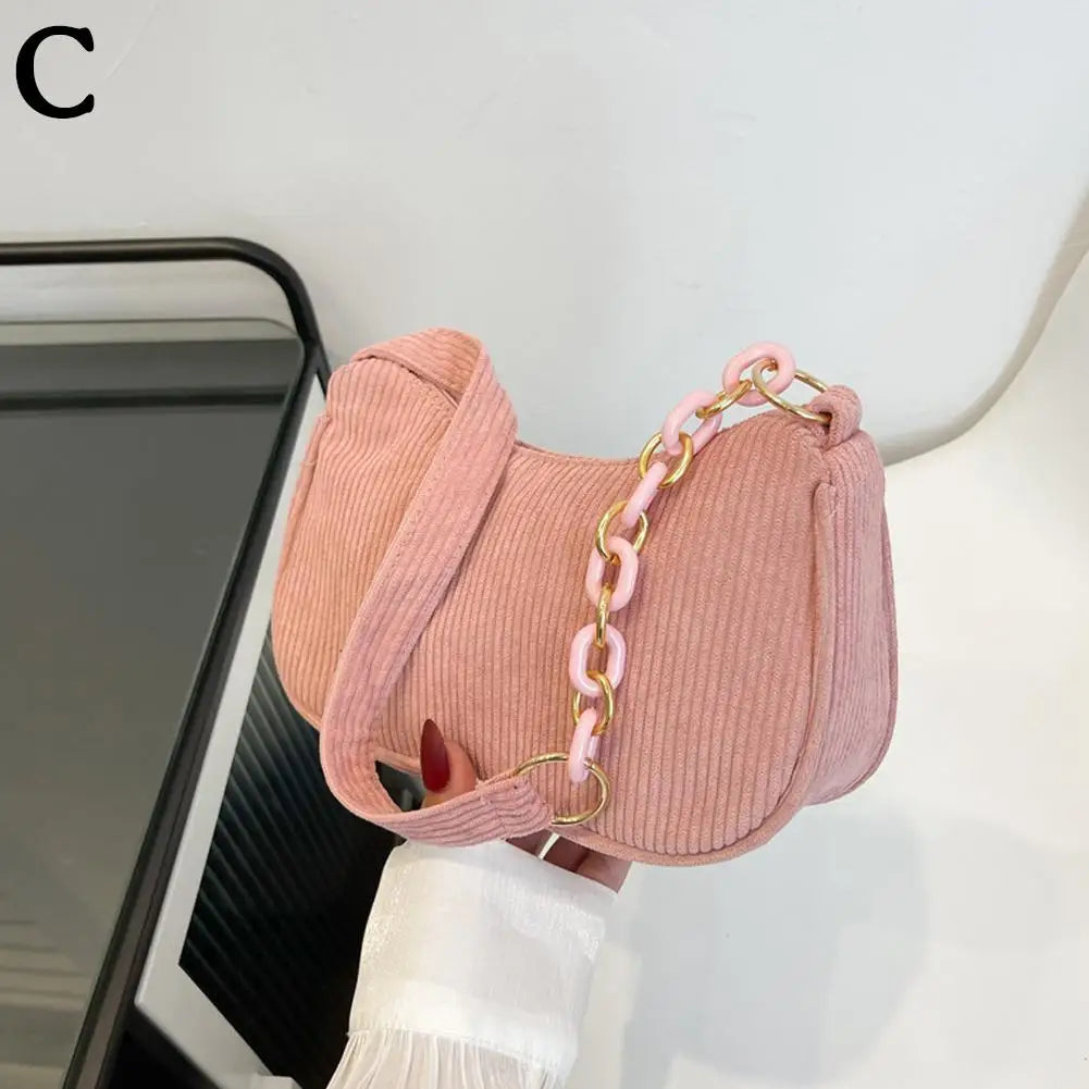Korean Style Women Corduroy Shoulder Bag Vintage Underarm Handbag 5 Colors