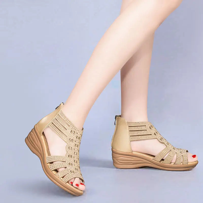 Sandal Wanita Wedge Hak Tebal - Model Anyaman Elegan Nyaman Semua Ukuran