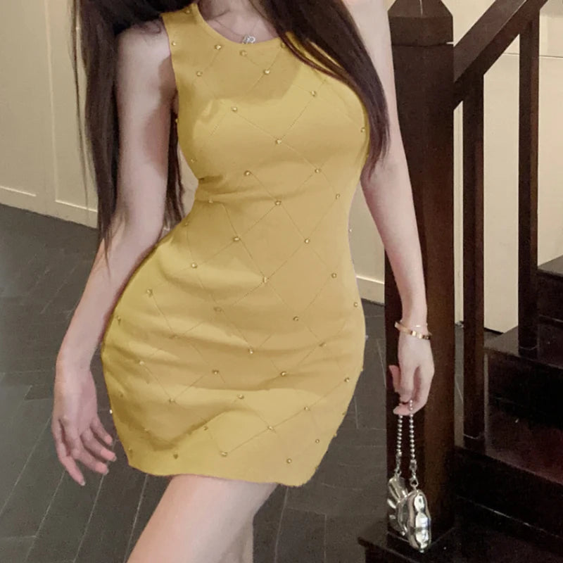 GAUN PENDEK RAJUT WANITA TANPA LENGAN MODEL RAMPING ELEGAN & SEKSI | Women's Slim Fit Elastic Knitted Sleeveless Mini Dress Casual Elegant Party Daily Wear