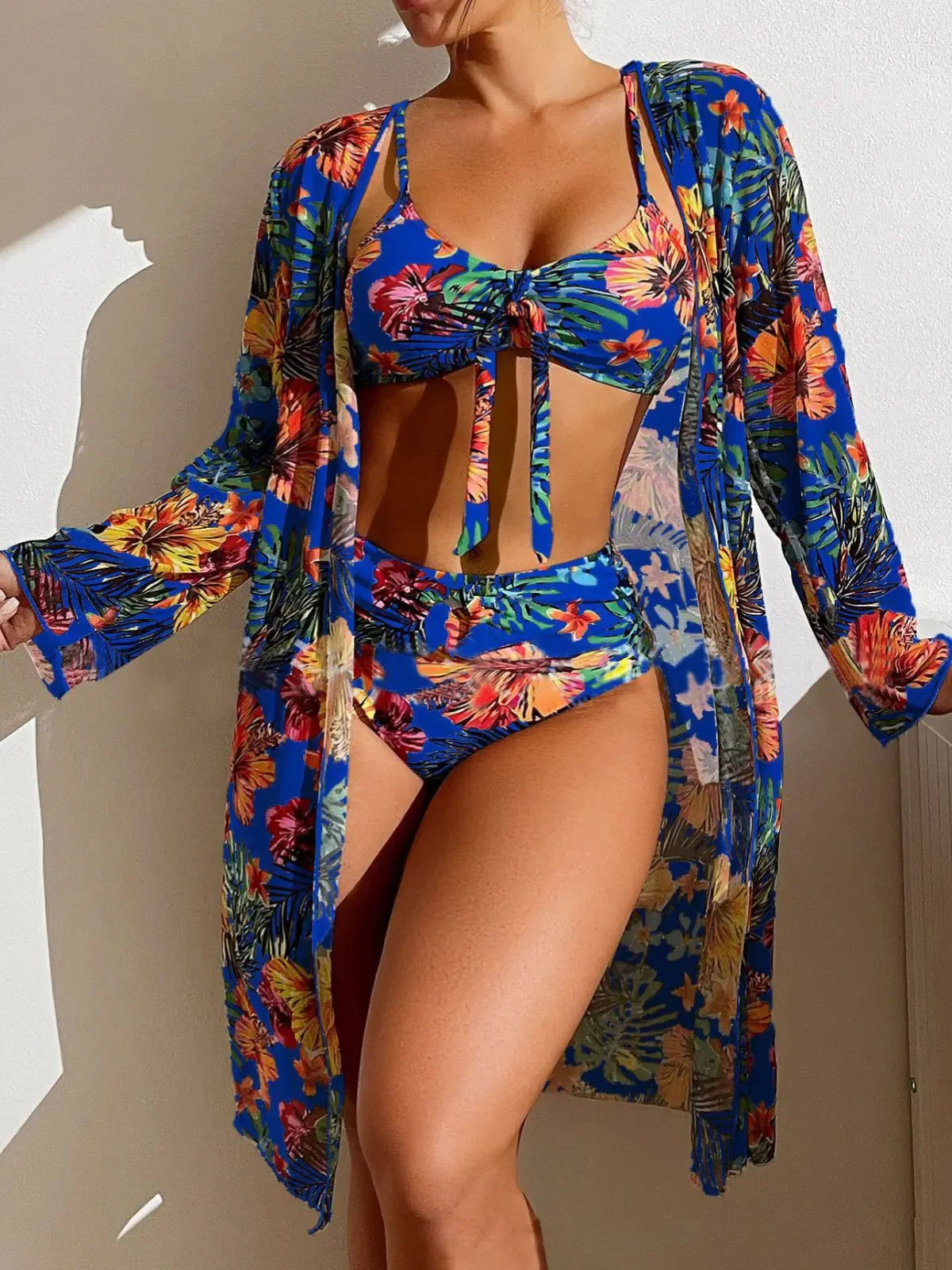 SET BIKINI 3 POTONG MOTIF BUNGA PREMIUM WANITA BAHAN HALUS ELEGAN | Women's 3-Pieces Floral Printed Bikini Set Mesh Swimwear