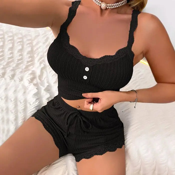 SETELAN PAKAIAN TIDUR WANITA MUSIM PANAS BAHAN HALUS & NYAMAN | Women's Summer Soft Sleeveless Sleepwear Set Elegant Lingerie Pyjamas