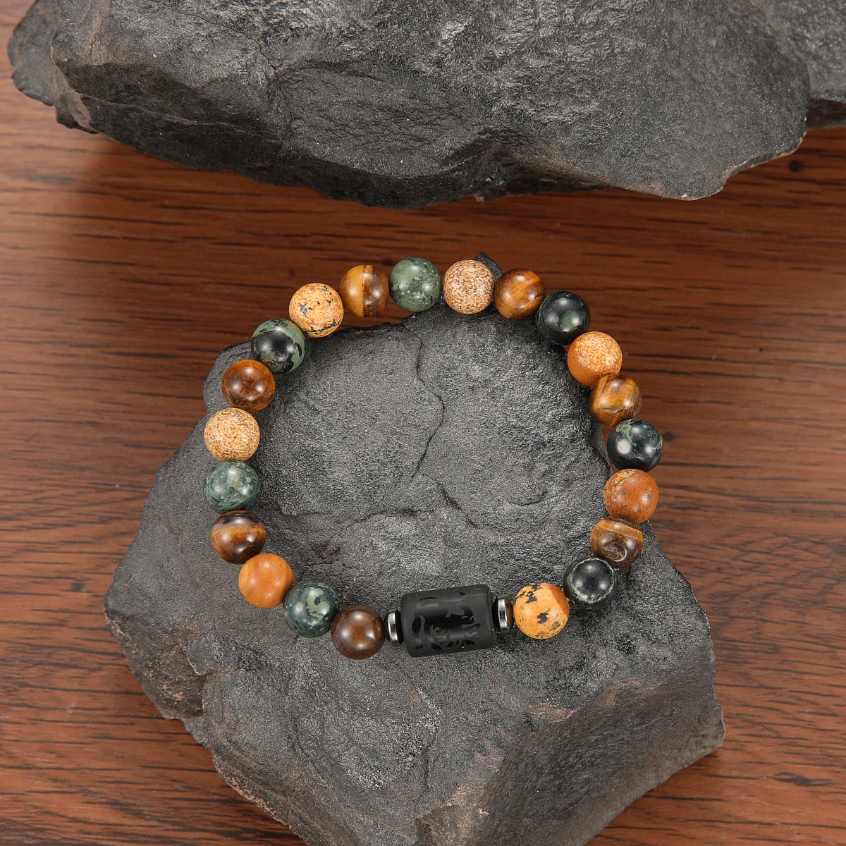 GELANG BATU ALAM MATA HARIO MOTIF 12 ZODIAK UNTUK PRIA | Men's Natural Stone Tiger Eye 12 Constellation Round Beads Bracelet Fashion Jewelry