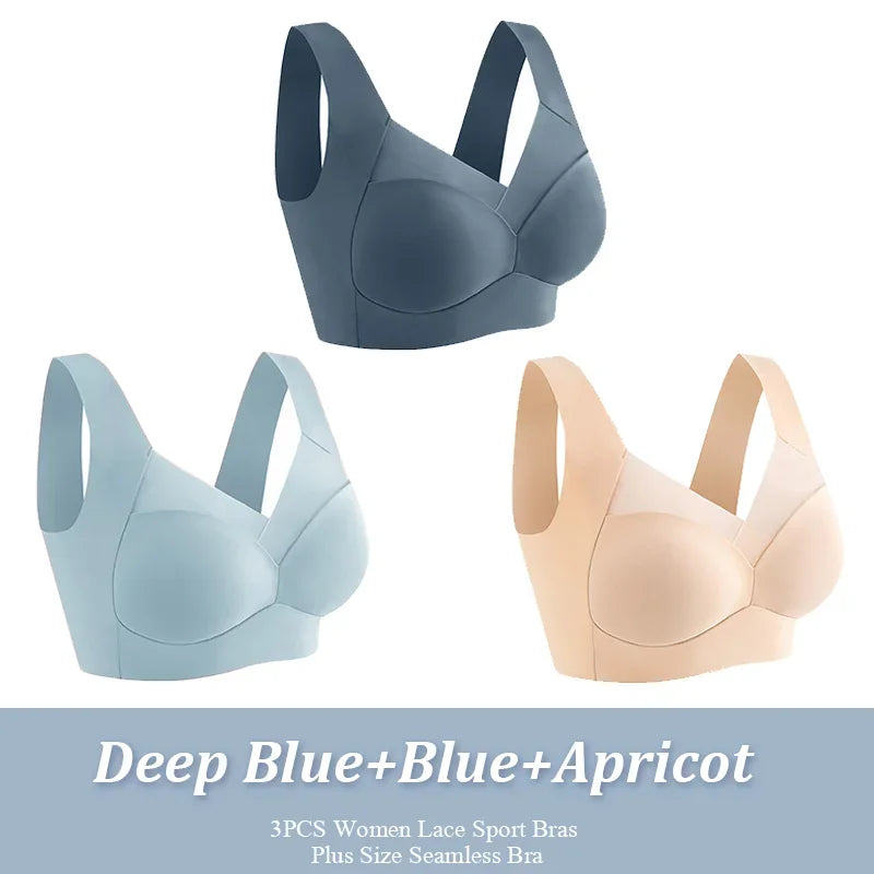 Women Seamless Comfort Bra Set 3 Pcs Wireless Soft Stretch Lingerie L-XXL