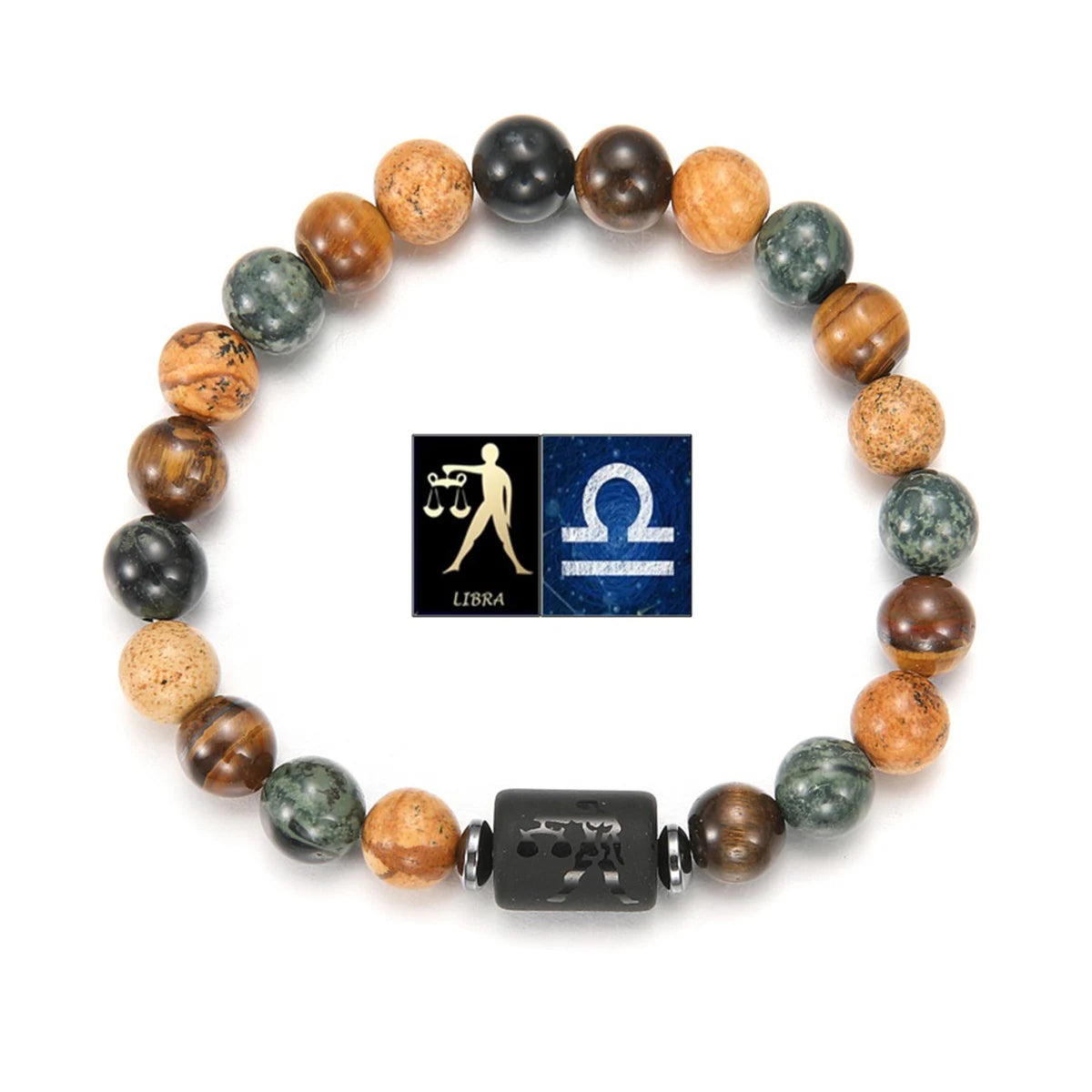GELANG BATU ALAM MATA HARIO MOTIF 12 ZODIAK UNTUK PRIA | Men's Natural Stone Tiger Eye 12 Constellation Round Beads Bracelet Fashion Jewelry