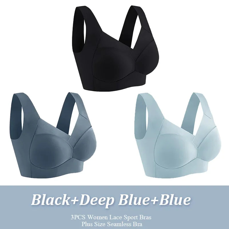 Women Seamless Comfort Bra Set 3 Pcs Wireless Soft Stretch Lingerie L-XXL