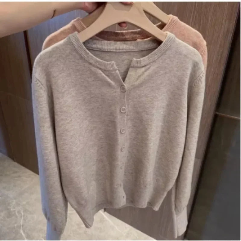 Women Soft Knit Cardigan O-Neck Long Sleeve Casual Sweater