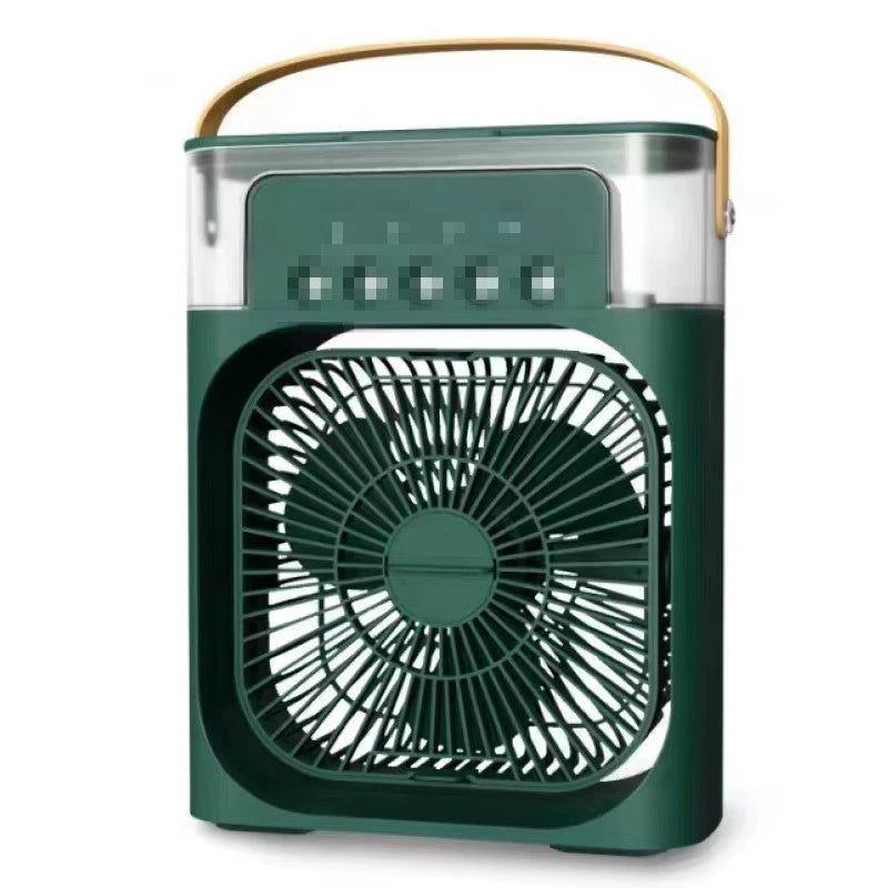 KIPAS ANGIN PENDINGIN MINI PORTABEL 5 LUBANG SEMPROT AIR LAMPU WARNA | Portable Mini Air Cooler Fan 5-Hole Spray Humidifier with LED Light USB Rechargeable Desktop Cooling Fan
