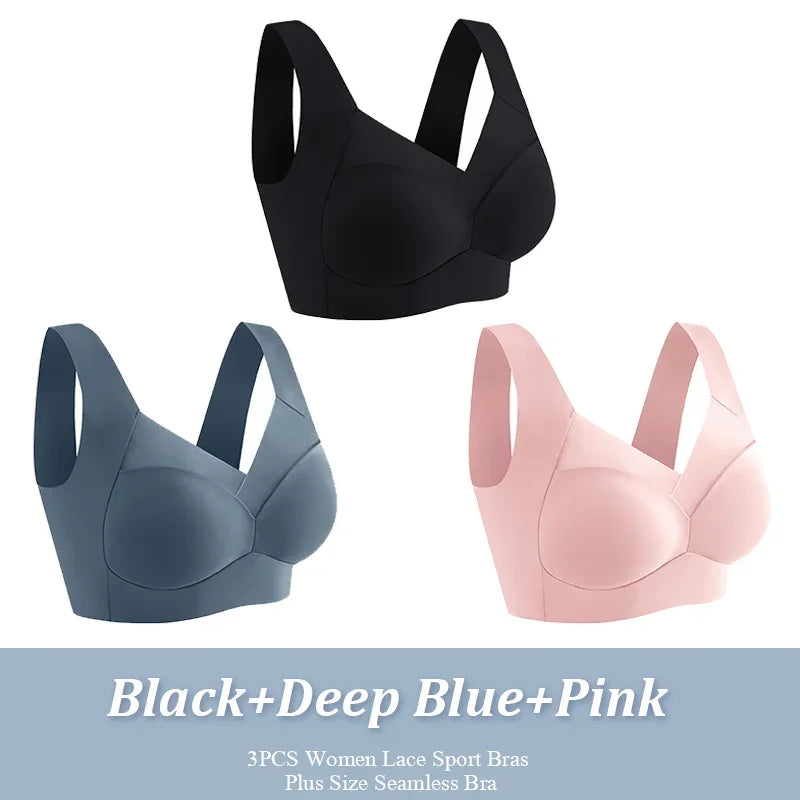 Women Seamless Comfort Bra Set 3 Pcs Wireless Soft Stretch Lingerie L-XXL