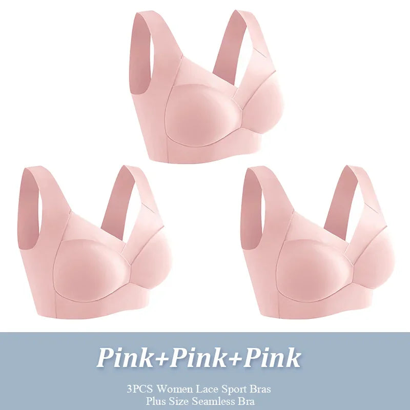Women Seamless Comfort Bra Set 3 Pcs Wireless Soft Stretch Lingerie L-XXL