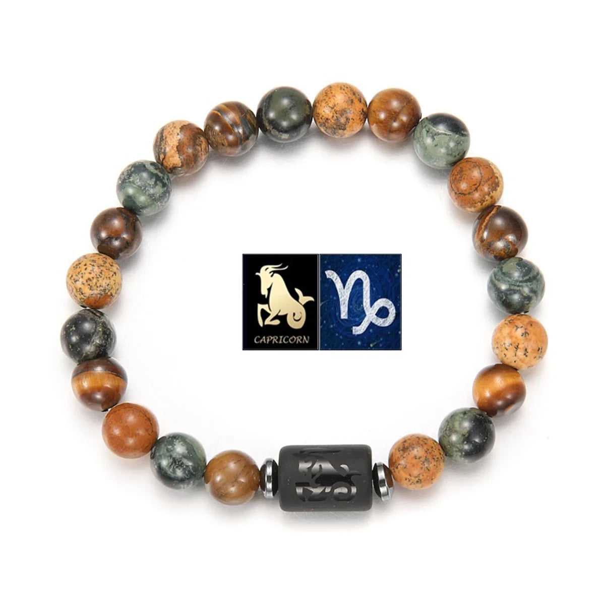 GELANG BATU ALAM MATA HARIO MOTIF 12 ZODIAK UNTUK PRIA | Men's Natural Stone Tiger Eye 12 Constellation Round Beads Bracelet Fashion Jewelry